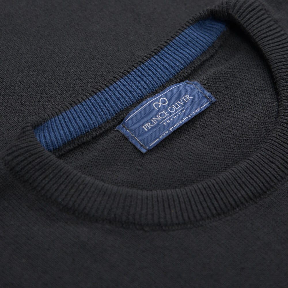 Signature Πουλόβερ Μαύρο Round Neck in Cotton (Modern Fit)