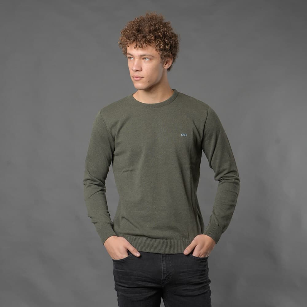 Signature Πουλόβερ Πράσινο Round Neck in Cotton (Modern Fit)