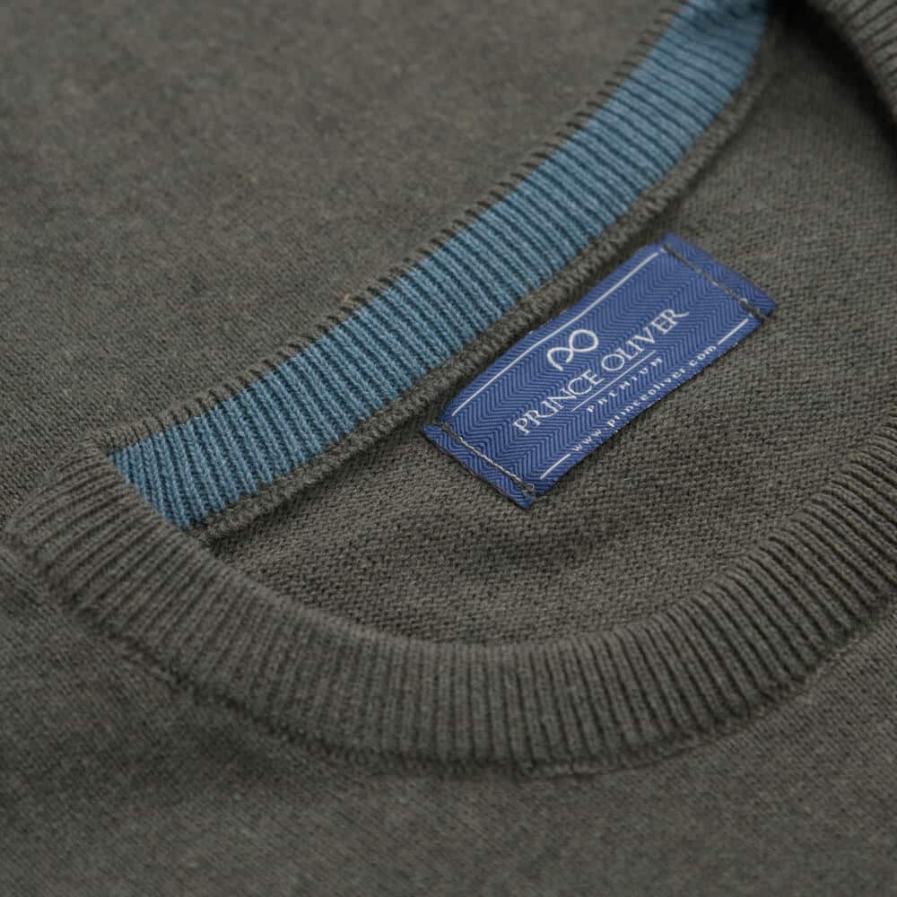 Signature Πουλόβερ Πράσινο Round Neck in Cotton (Modern Fit)