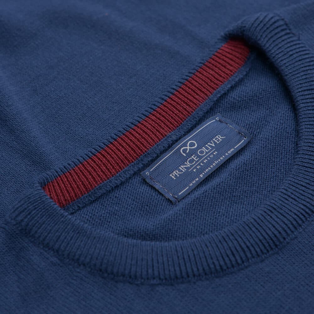 Signature Πουλόβερ Μπλε Ρουά Round Neck in Cotton (Modern Fit)