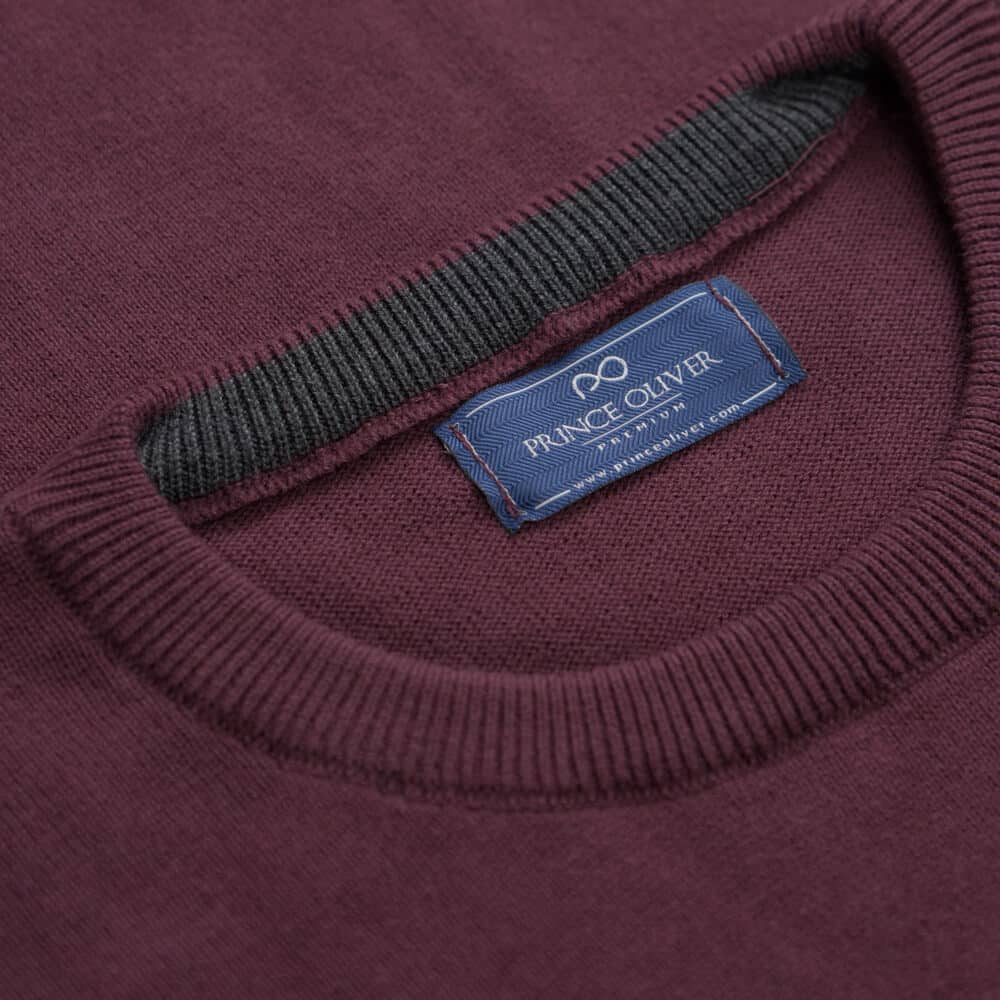 Signature Πουλόβερ Μπορντώ Μελανζέ Round Neck in Cotton (Modern Fit)
