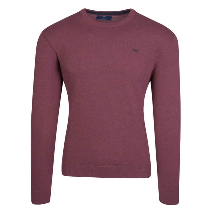 Signature Πουλόβερ Μπορντώ Μελανζέ Round Neck in Cotton (Modern Fit)