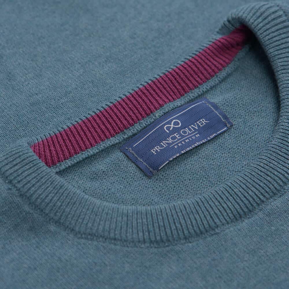 Signature Πουλόβερ Πετρόλ Round Neck in Cotton (Modern Fit)