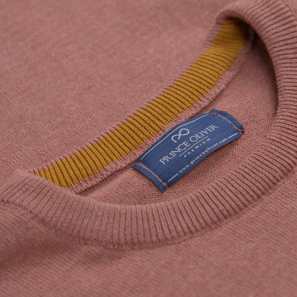 Signature Πουλόβερ Σομόν Round Neck in Cotton (Modern Fit)