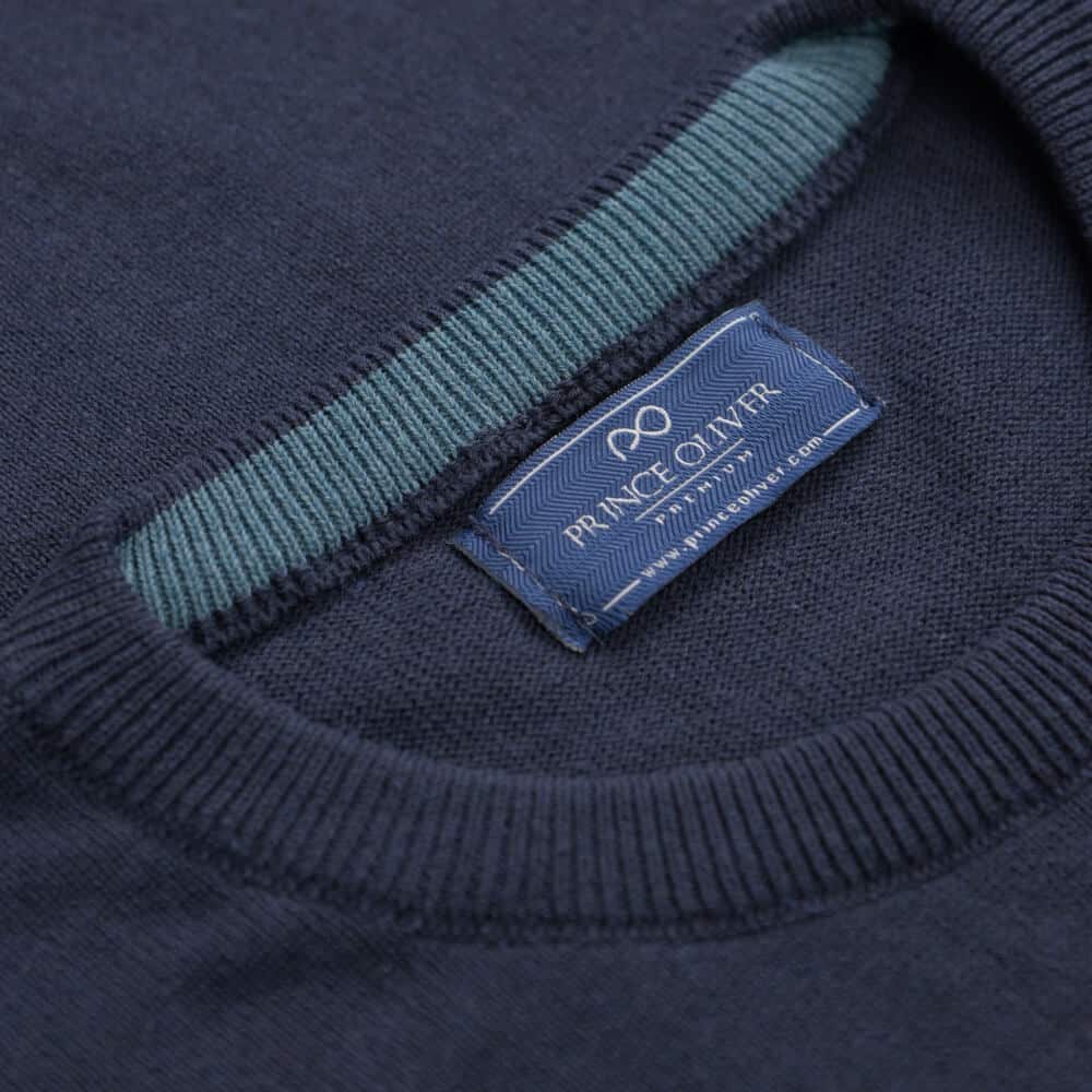 Signature Πουλόβερ Μπλε Σκούρο Round Neck in Cotton (Modern Fit)