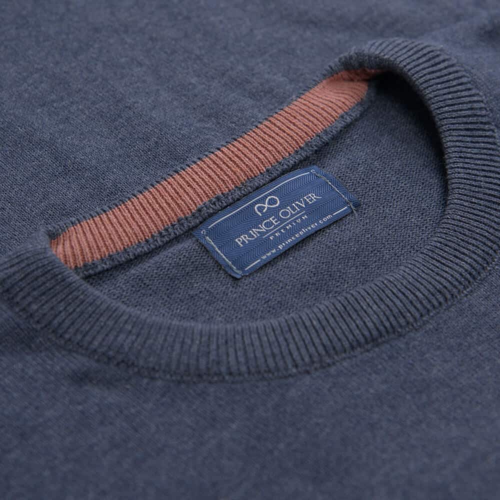 Signature Πουλόβερ Denim Blue Round Neck in Cotton (Modern Fit)