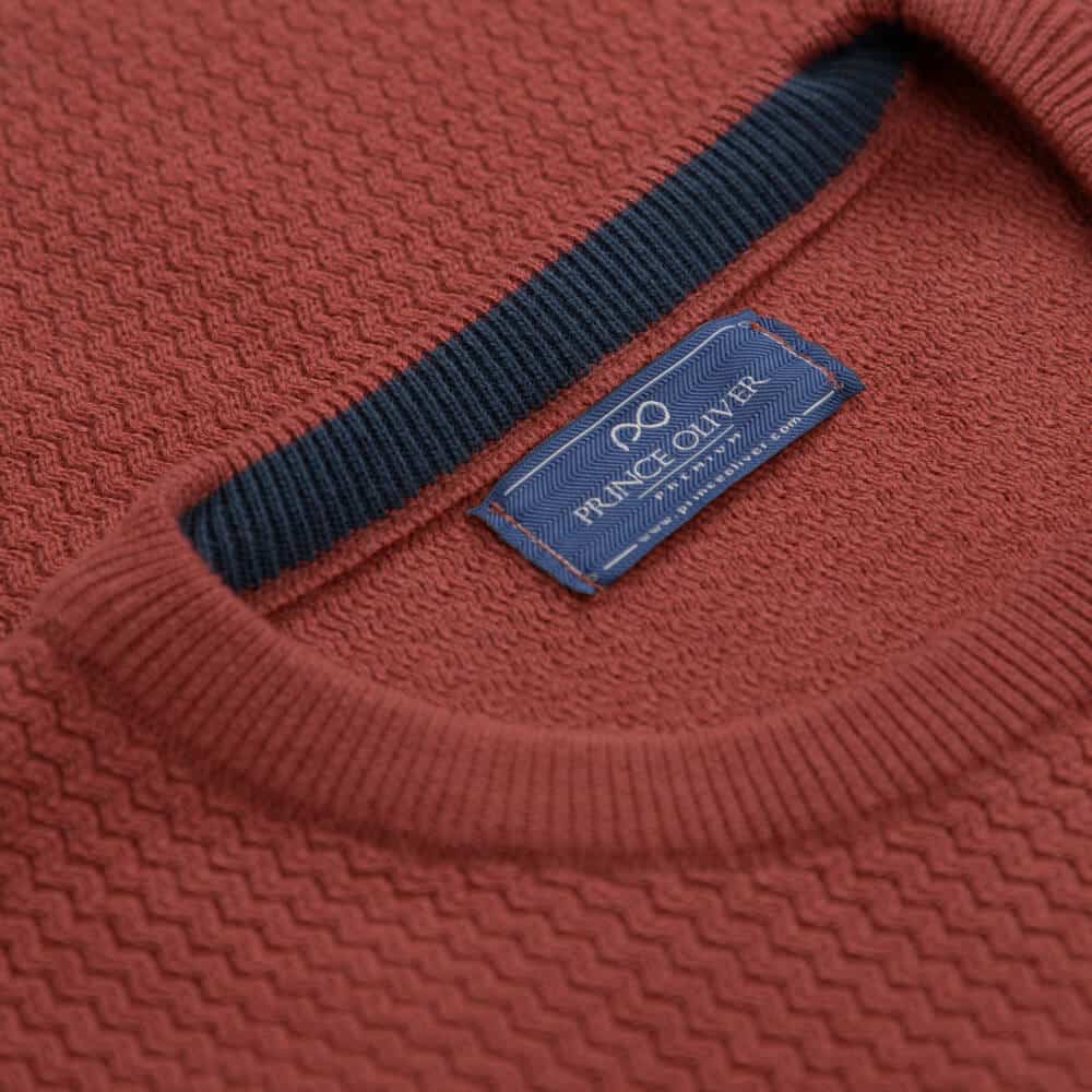 Chunky Structure Πουλόβερ Μπορντώ Round Neck 100%Cotton (Modern Fit)