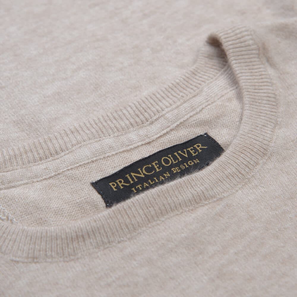 Premium Πουλόβερ Μπεζ Cashmere Blend Round Neck (Modern Fit)