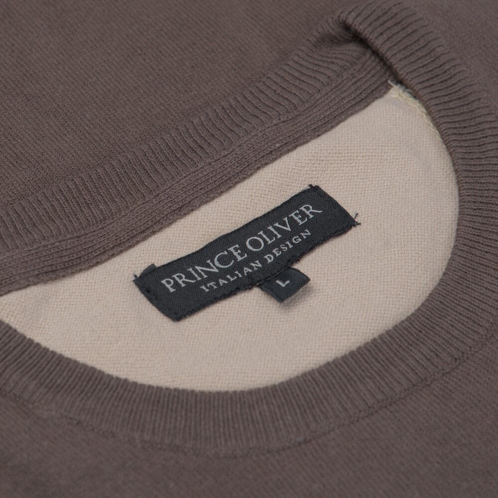Logo-Embroidered Πουλόβερ Καφέ Round Neck (Comfort Fit)