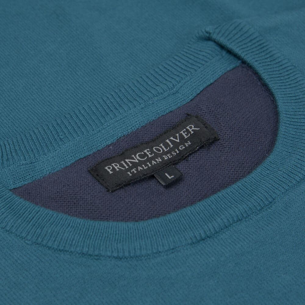 Logo-Embroidered Πουλόβερ Πετρόλ Round Neck (Comfort Fit)