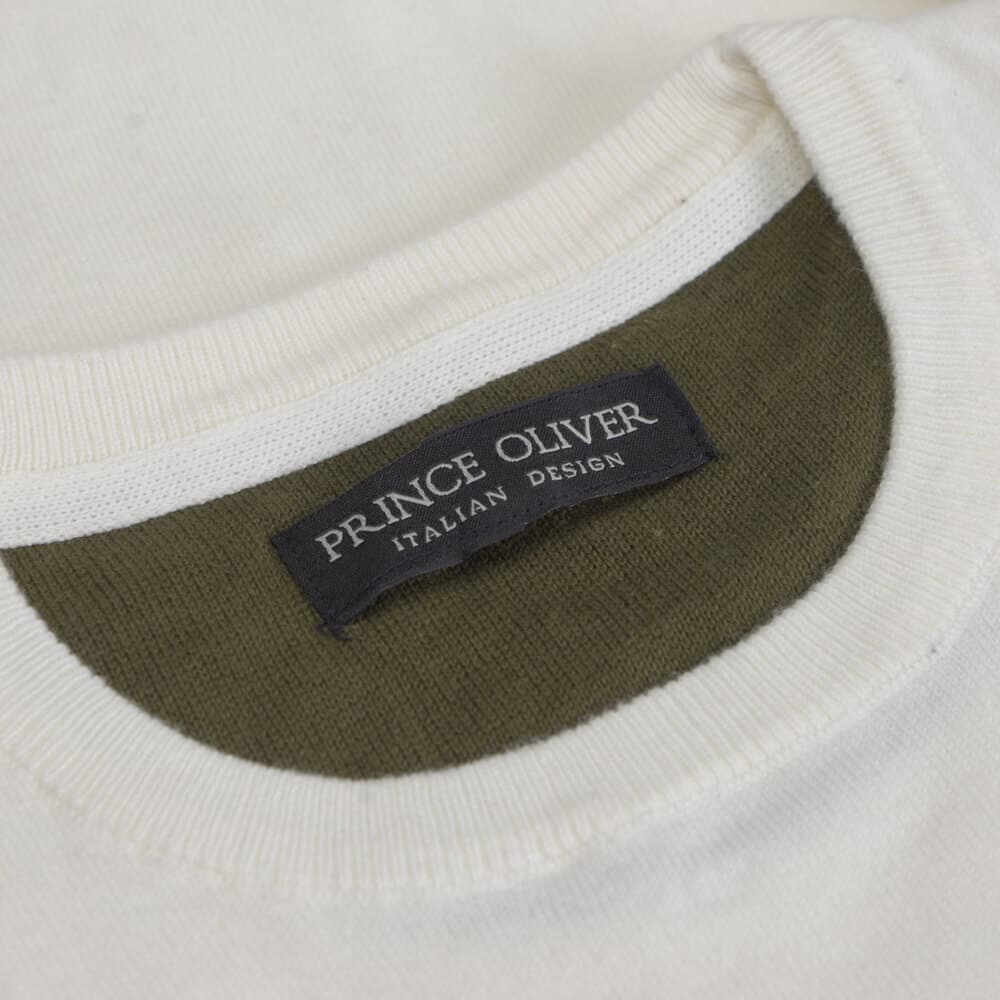 Logo-Embroidered Πουλόβερ Εκρού Round Neck (Comfort Fit)