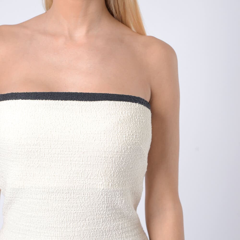 Jesy Dress. Μίνι Στράπλες Μπουκλέ Εκρού Φόρεμα New Arrival