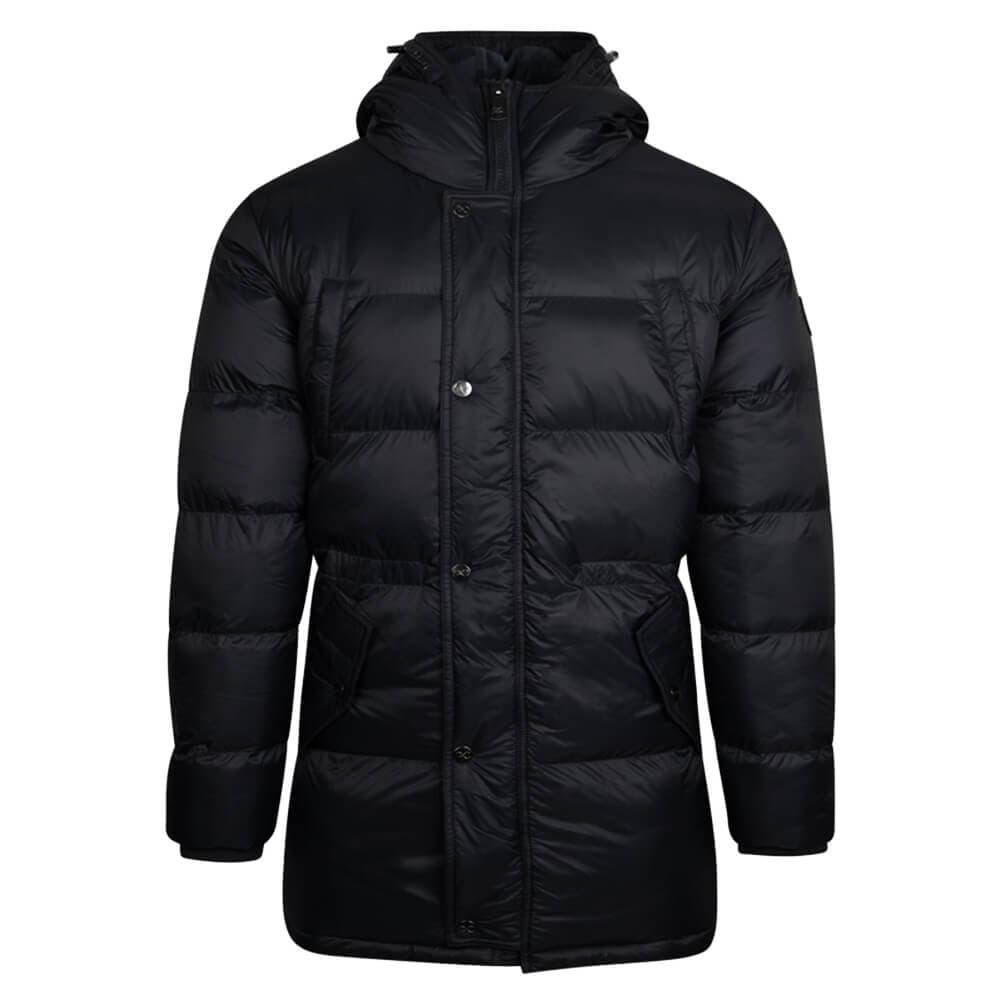 Padded Long Jacket Μαύρο με Κουκούλα (Modern Fit)