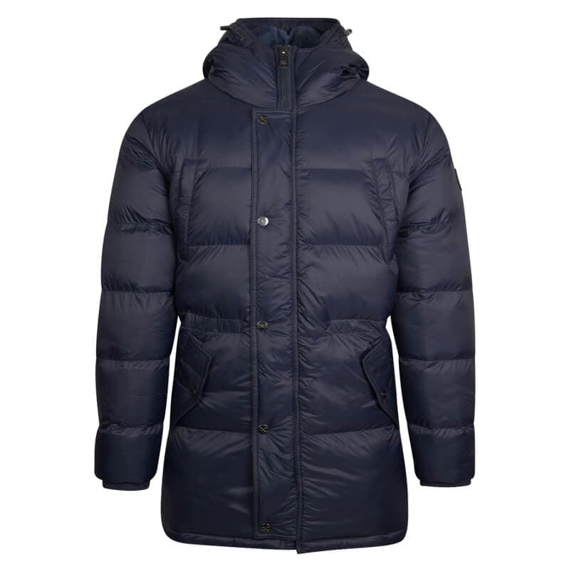 Padded Long Jacket Μπλε Σκούρο με Κουκούλα (Modern Fit)
