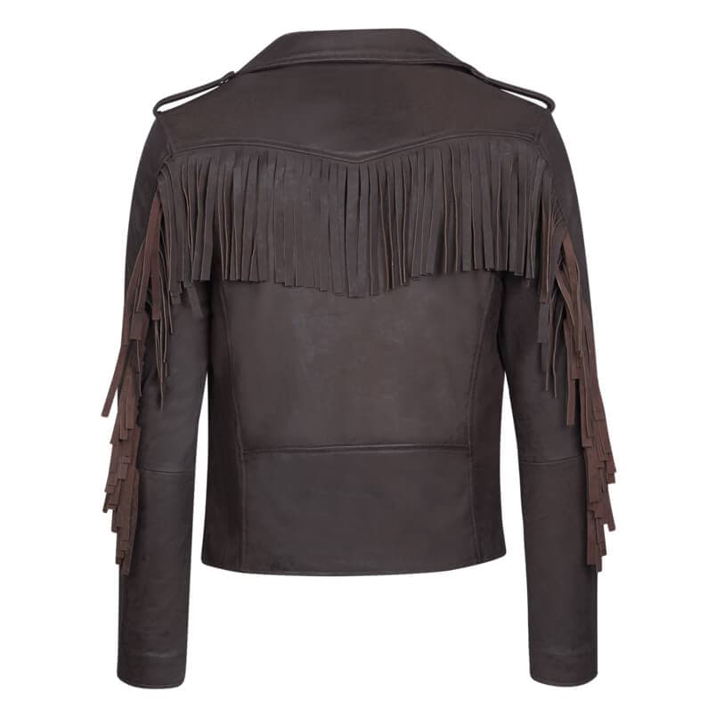 Fashionable Perfecto Jacket Καφέ Με Κρόσια 100% Leather (Modern Fit)