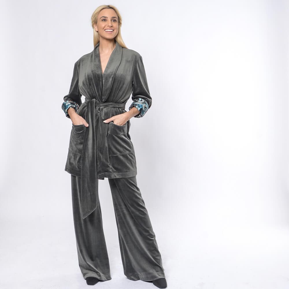 Latifa Blazer.Γυναικείο Velvet Σακάκι Γκρι