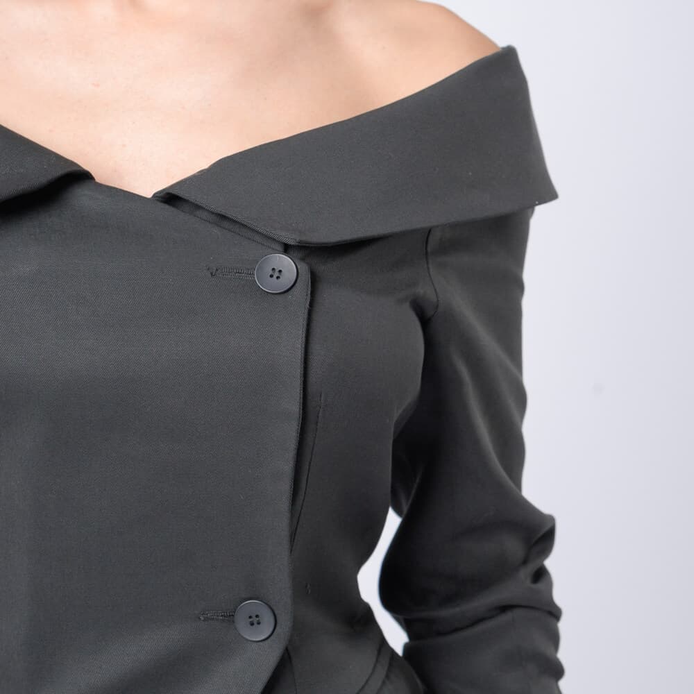 Monica Blazer.Γυναικείο Σακάκι Με Ανοιχτούς Ώμους Μαύρο