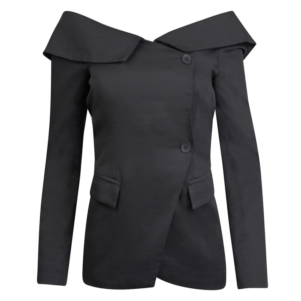 Monica Blazer.Γυναικείο Σακάκι Με Ανοιχτούς Ώμους Μαύρο