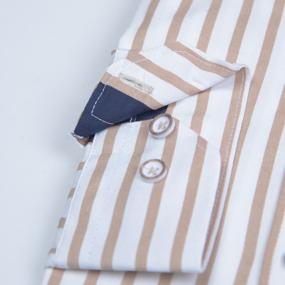 Πουκάμισο Ριγέ Καφέ/Λευκό (Modern Fit)