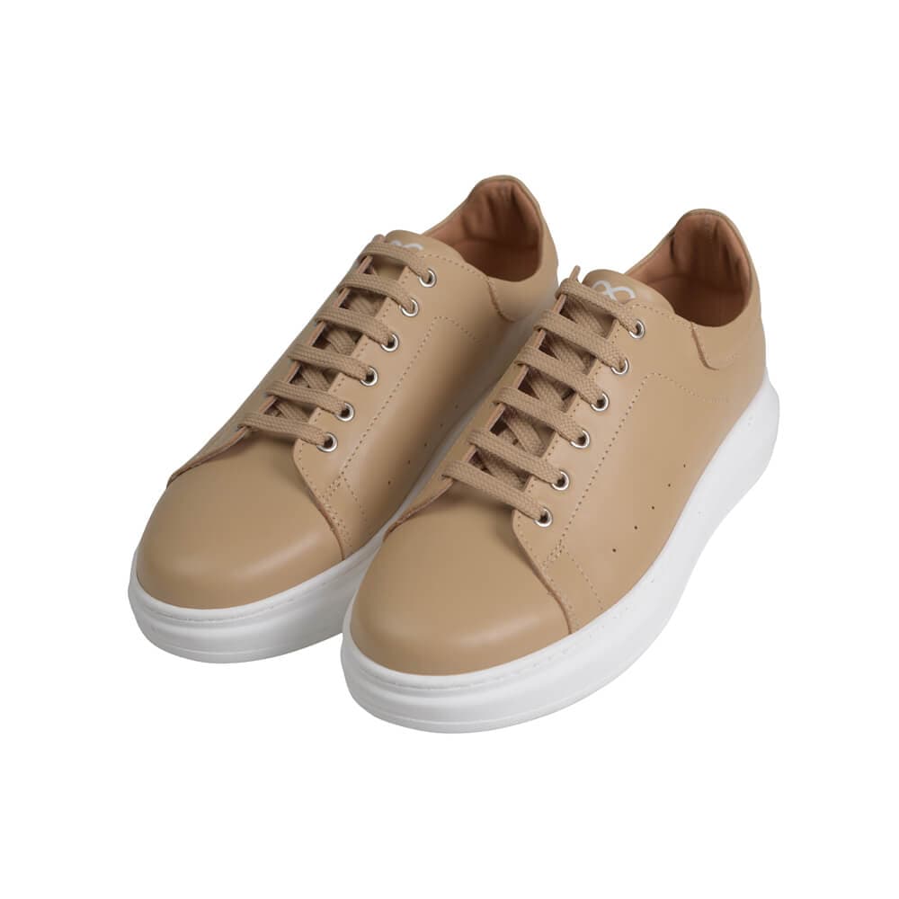 Low-Top Δερμάτινα Sneakers Καφέ Ανοιχτό