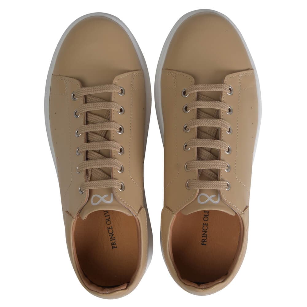 Low-Top Δερμάτινα Sneakers Καφέ Ανοιχτό