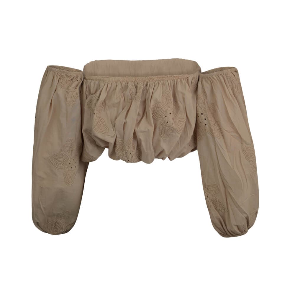 Γυναικείο Crop Top Κηπούρ Μπεζ 100% Cotton