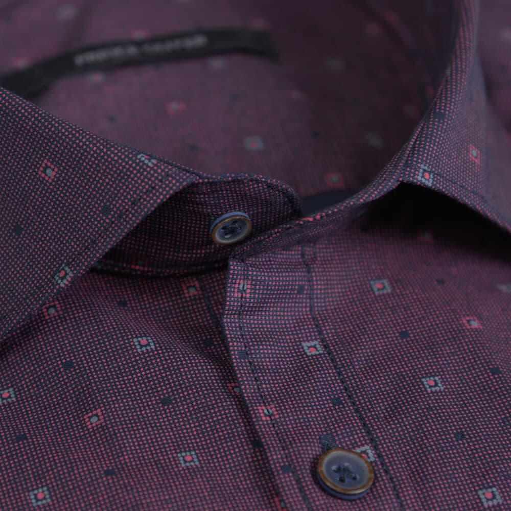 Πουκάμισο Με Μικροσχέδιο Μπορντώ (Modern Fit)