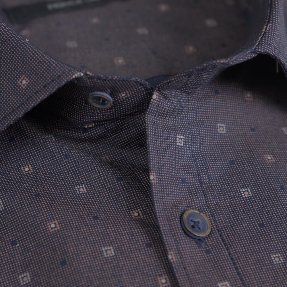 Πουκάμισο Με Μικροσχέδιο Καφέ (Modern Fit)