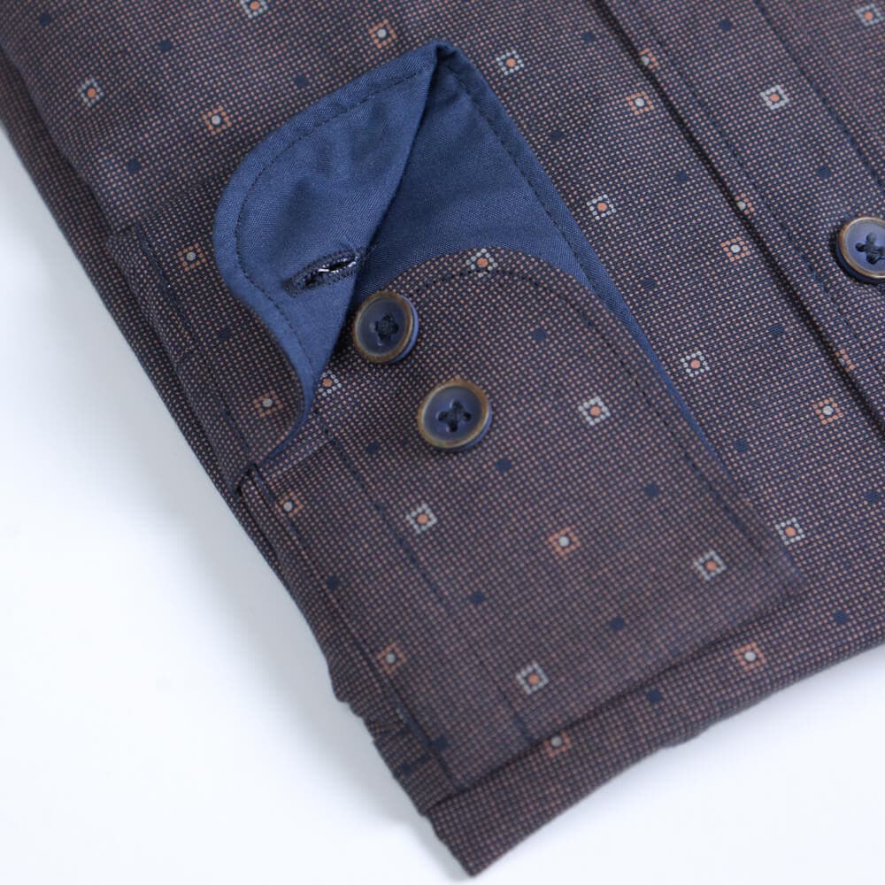 Πουκάμισο Με Μικροσχέδιο Καφέ (Modern Fit)