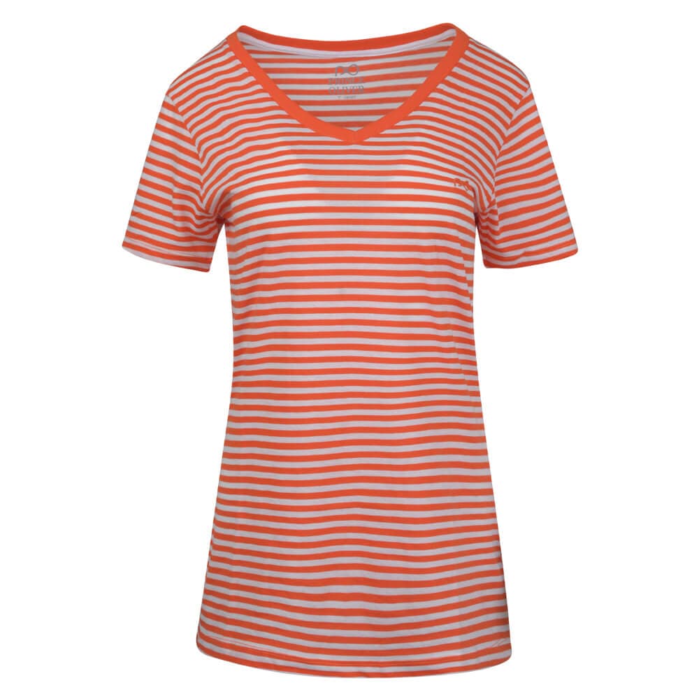 Γυναικείο Τ-Shirt V-Neck Ριγέ Πορτοκαλί