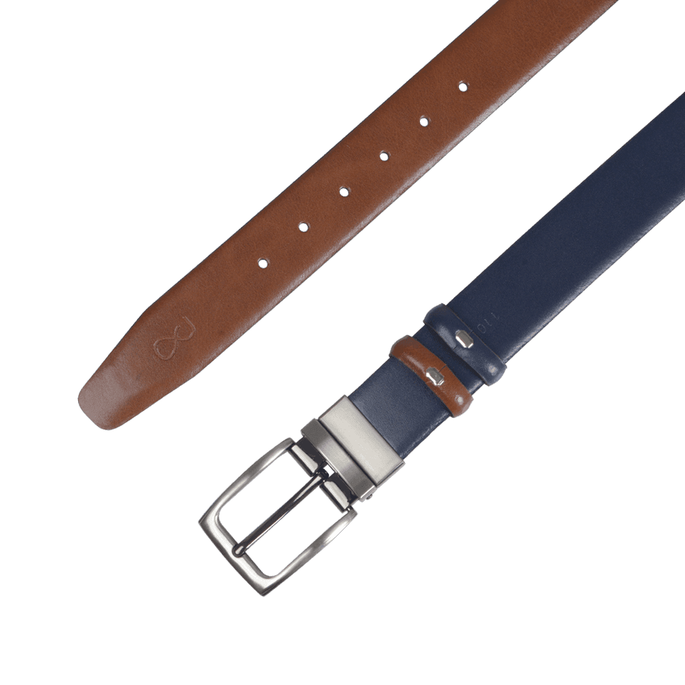 Ζώνη Formal Διπλής Όψης Μπλε/Καφέ 100% Leather New Arrival