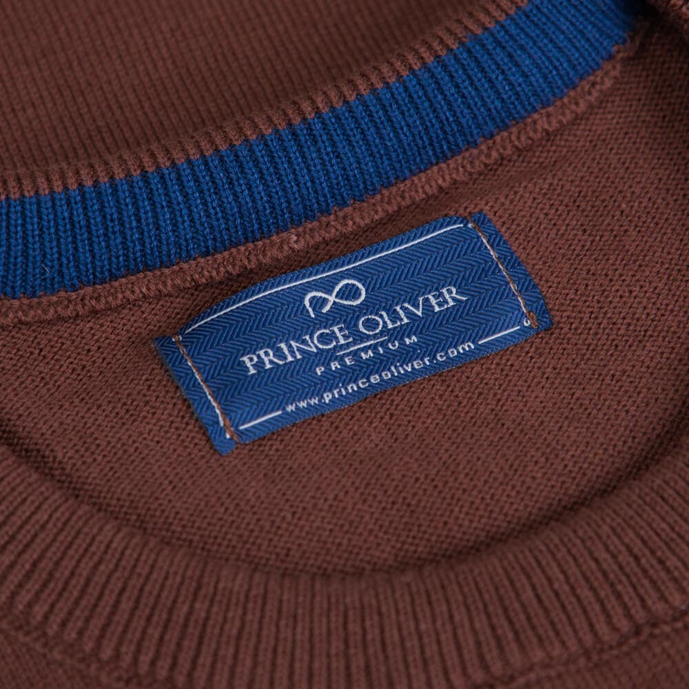 Logo-Embroidered Πλεκτή Μπλούζα Καφέ in Cotton (Modern Fit) New Arrival