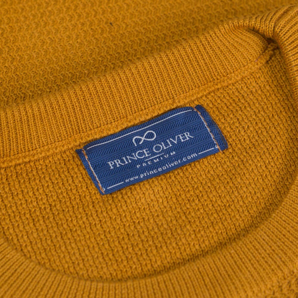 Chunky Structure Πουλόβερ Μουσταρδί in Cotton (Modern Fit) New Arrival