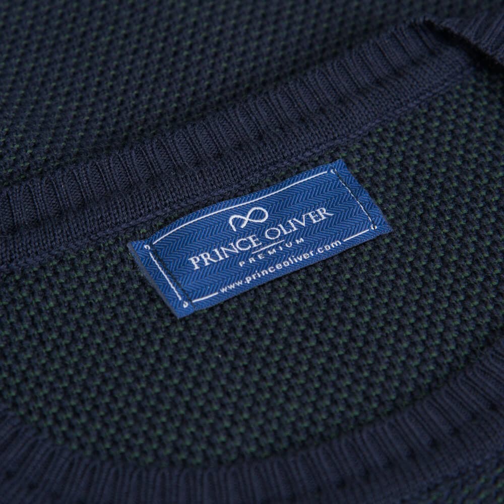 Πουλόβερ Μπλε Με Πράσινη Πλέξη in Cotton (Modern Fit) New Arrival