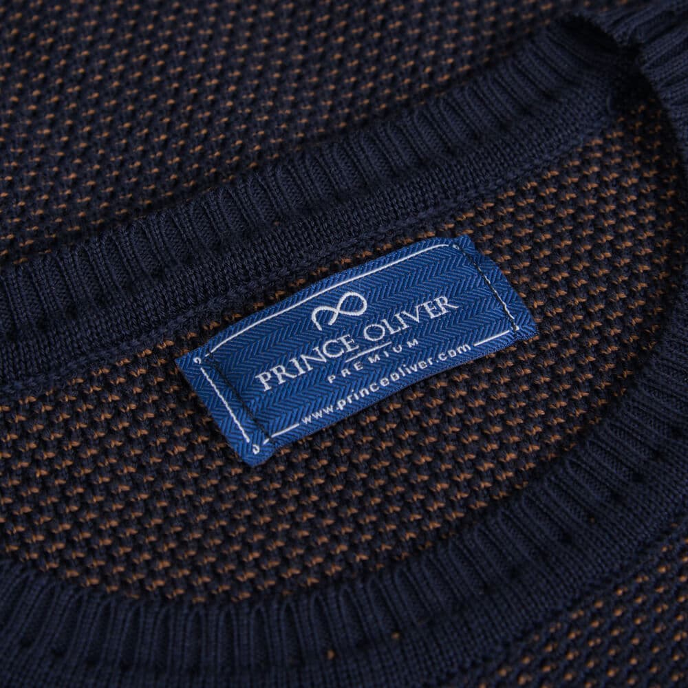 Πουλόβερ Μπλε Με Καφέ Πλέξη in Cotton (Modern Fit) New Arrival