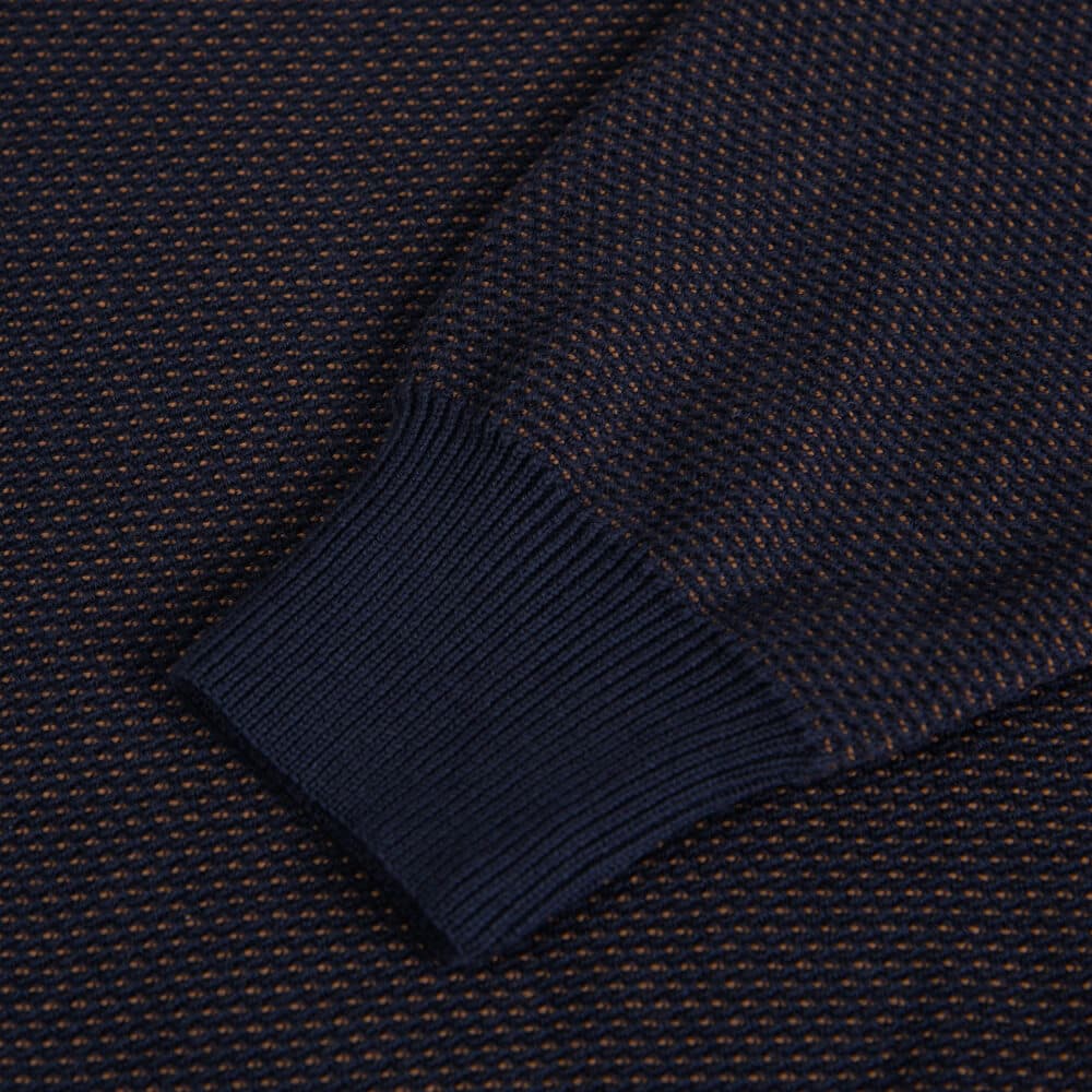 Πουλόβερ Μπλε Με Καφέ Πλέξη in Cotton (Modern Fit) New Arrival