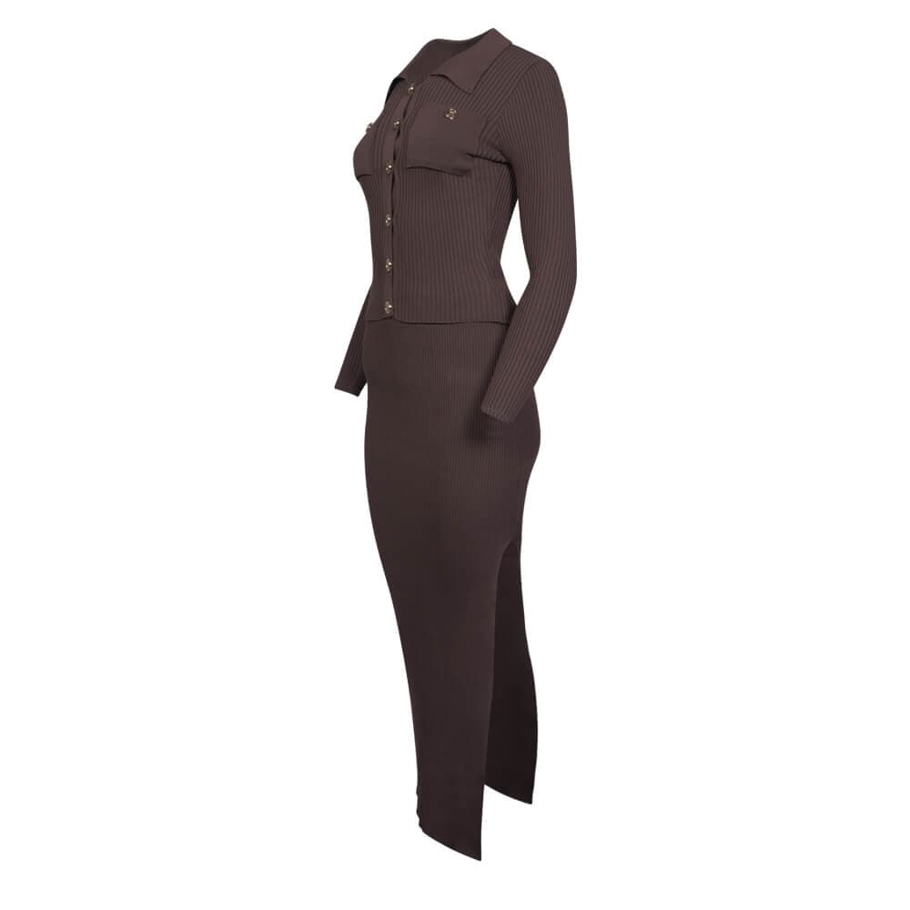 Γυναικείο Σετ Μπλούζα /Φούστα Καφέ New Arrival