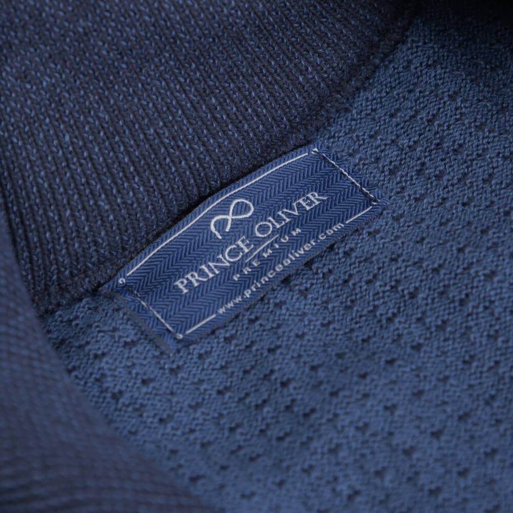 Zip-Neck Πλεκτή Μπλούζα in Cotton Μπλε Σκούρο (Modern Fit) New Arrival