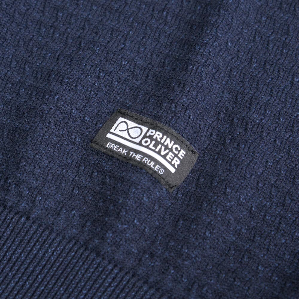 Zip-Neck Πλεκτή Μπλούζα in Cotton Μπλε Σκούρο (Modern Fit) New Arrival