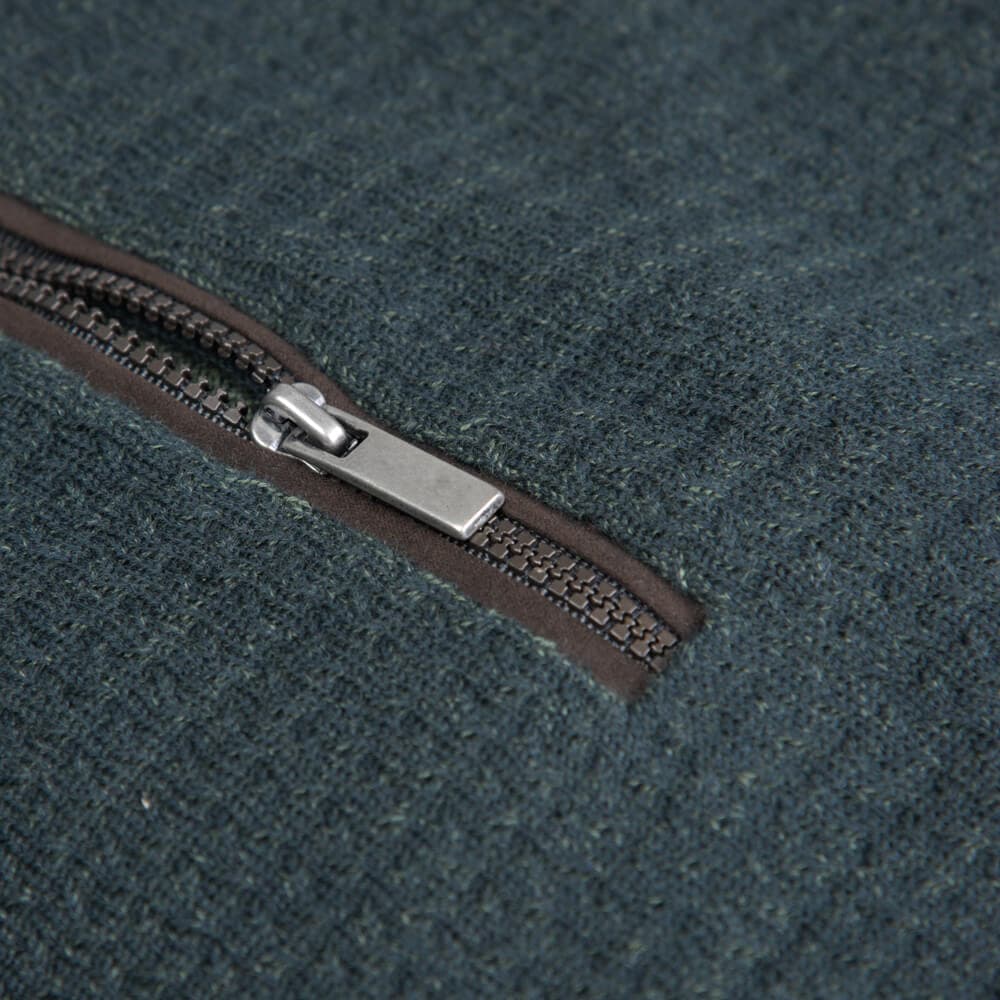 Zip-Neck Πλεκτή Μπλούζα in Cotton Πράσινο Σκούρο (Modern Fit) New Arrival