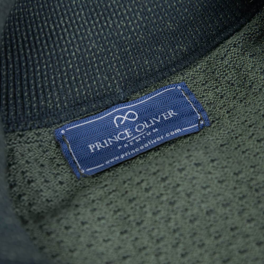 Zip-Neck Πλεκτή Μπλούζα in Cotton Πράσινο Σκούρο (Modern Fit) New Arrival