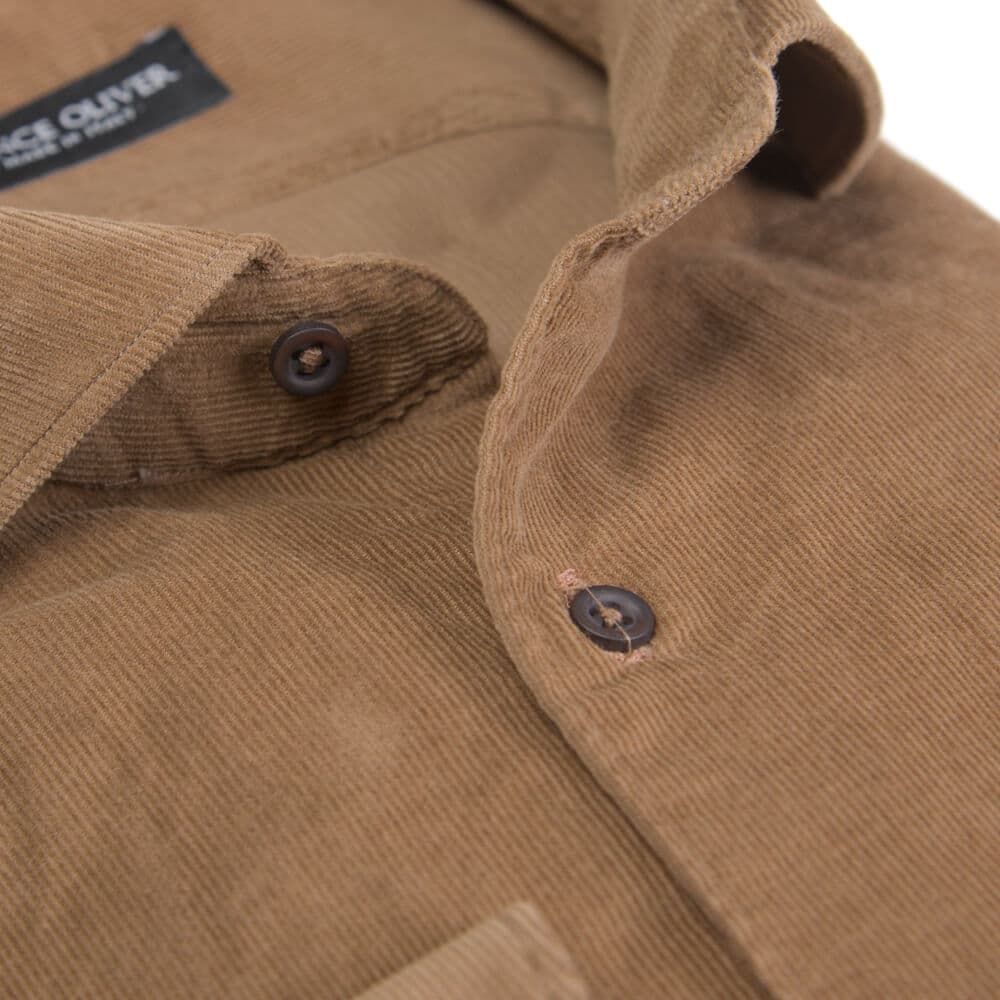 Superior Πουκάμισο Κοτλέ Καφέ (Modern Fit) 100% Fine Cotton New Arrival