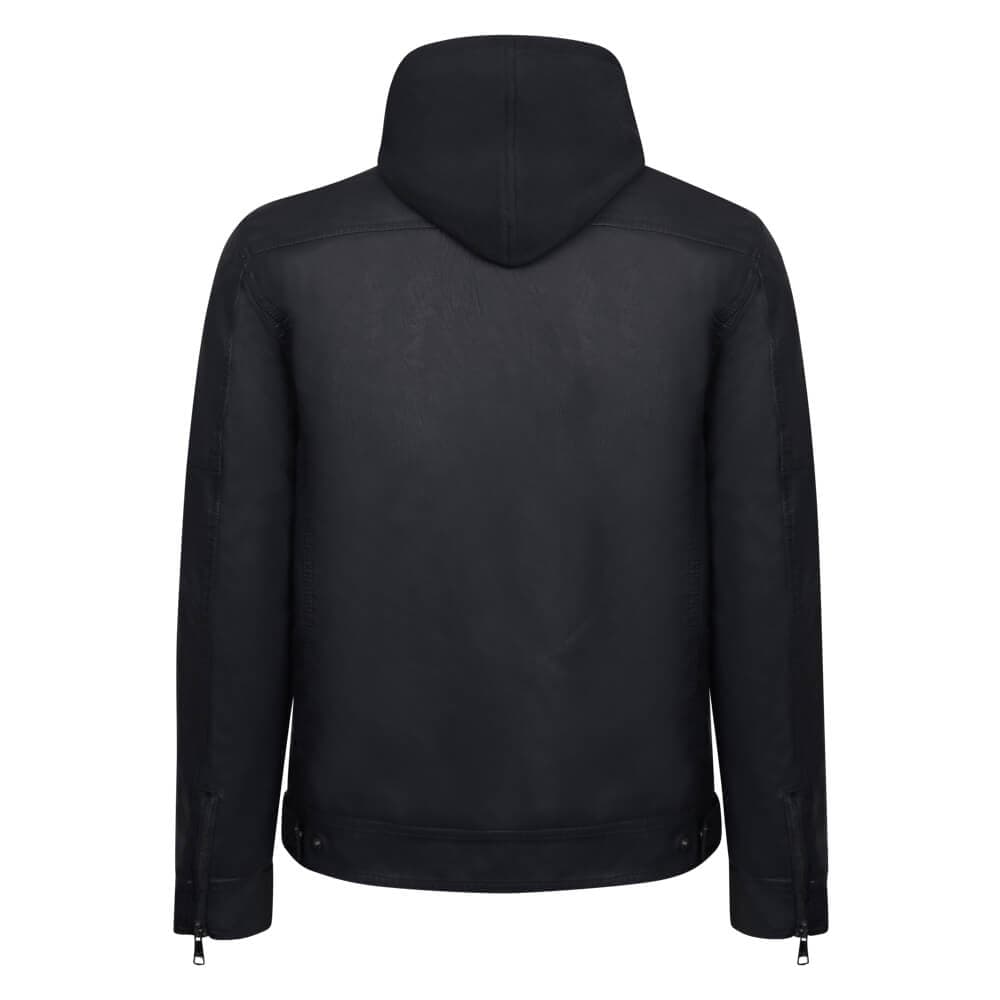 Hooded Biker Jacket Eco Leather Μαύρο (Modern Fit) New Arrival