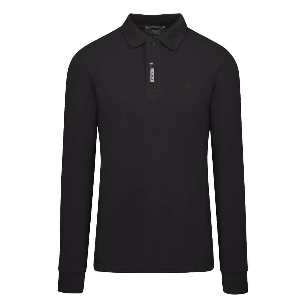 Μακρυμάνικο Polo Double Pique Μαύρο 100% Cotton (Regular Fit) New Arrival
