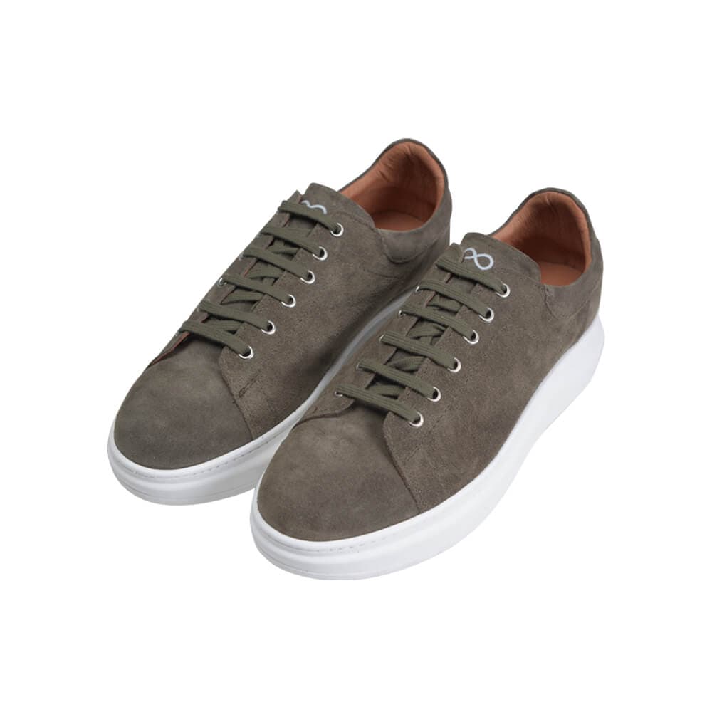 Low-Top Δερμάτινα Suede Sneakers Λαδί New Arrival
