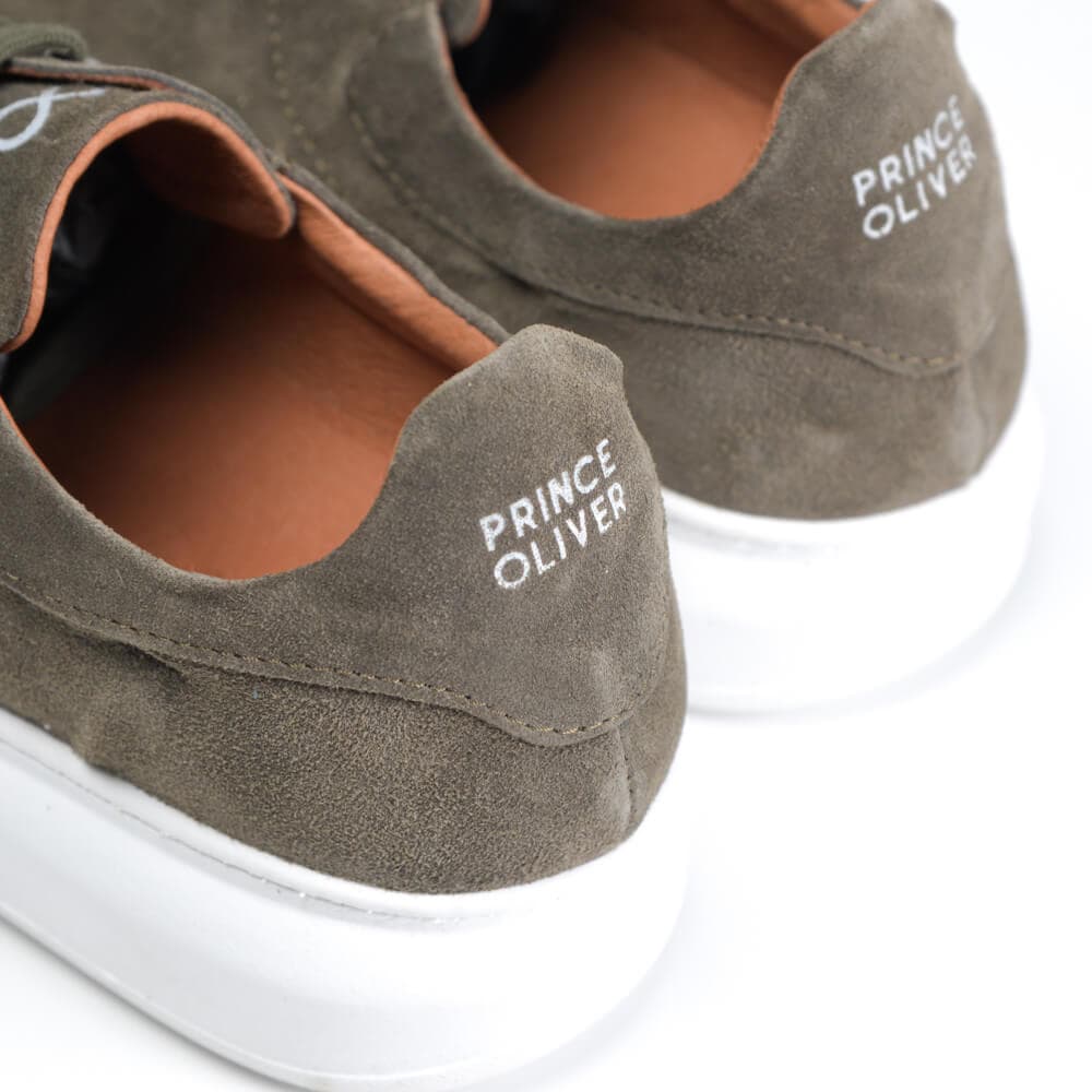 Low-Top Δερμάτινα Suede Sneakers Λαδί New Arrival