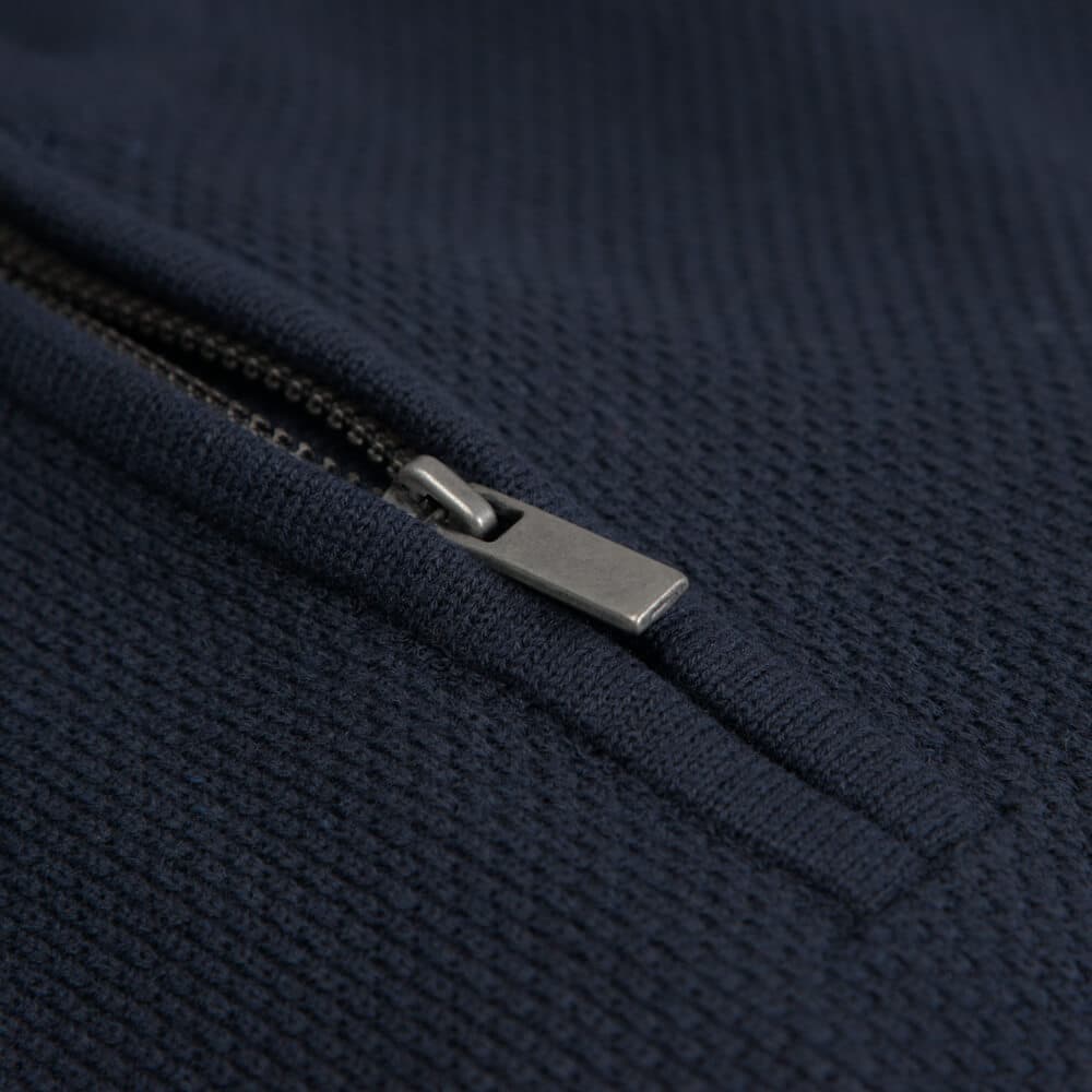 Zip-Neck Πλεκτή Μπλούζα in Cotton Μπλε Σκούρο (Modern Fit) New Arrival