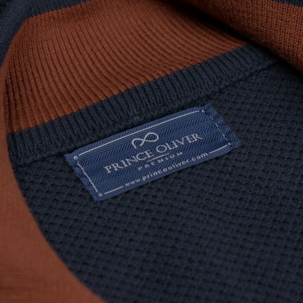 Zip-Neck Πλεκτή Μπλούζα in Cotton Μπλε Σκούρο (Modern Fit) New Arrival