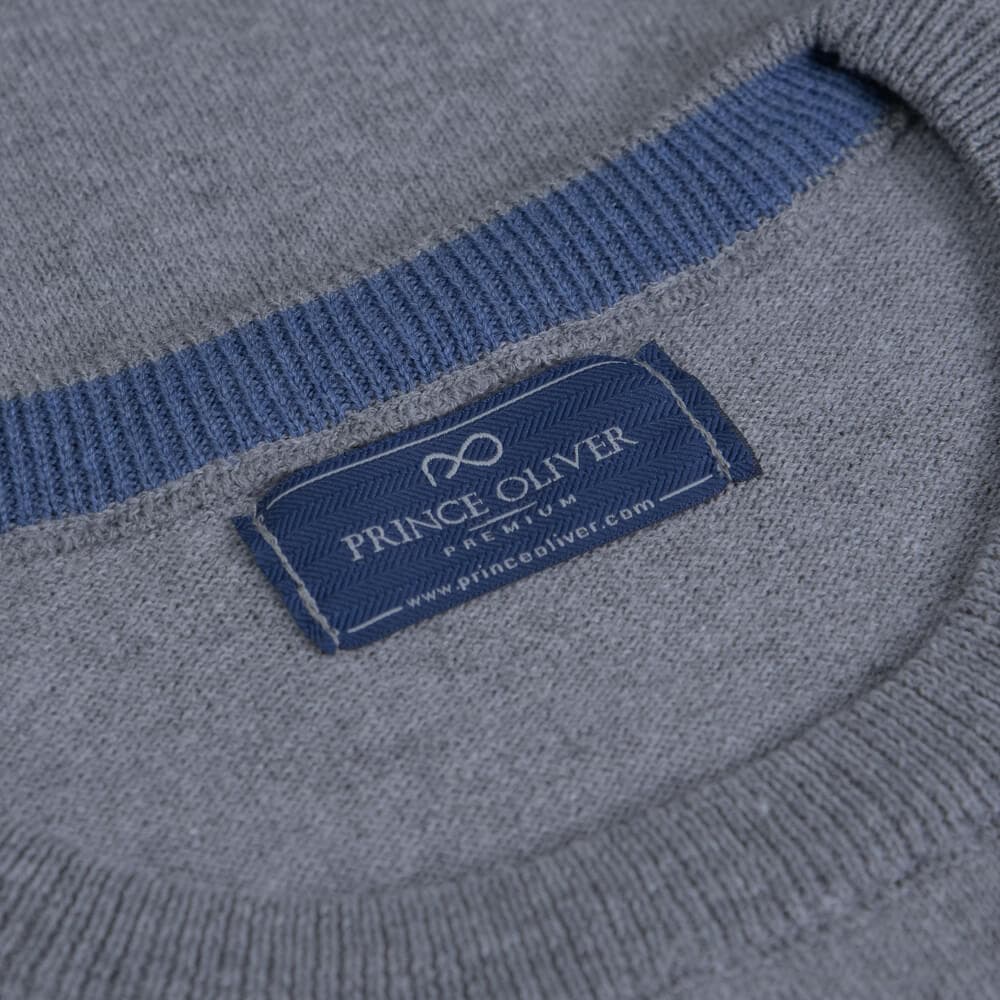 Logo-Embroidered Πλεκτή Μπλούζα Γκρι in Cotton (Modern Fit) New Arrival