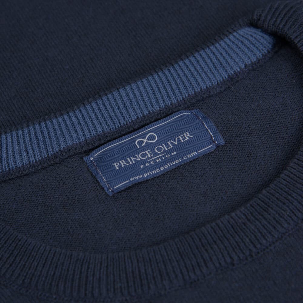 Logo-Embroidered Πλεκτή Μπλούζα Μπλε Σκούρο in Cotton (Modern Fit) New Arrival